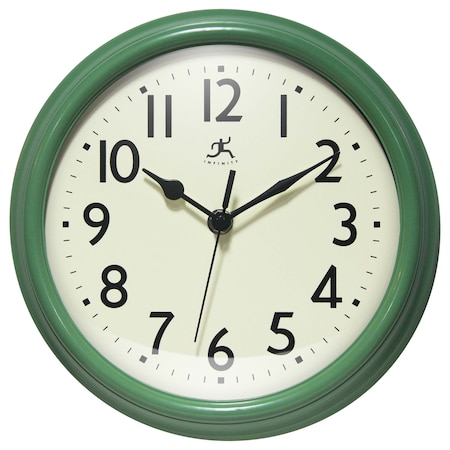 Infinity Instruments Nostalgic 9.5 in. Plastic Clock - Green 20306GR-4544